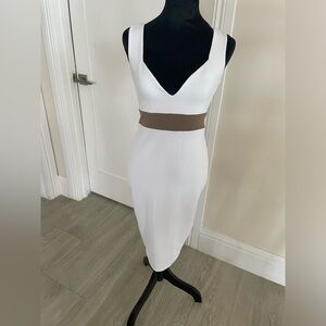 Nookie AU white with mocha body con dress
